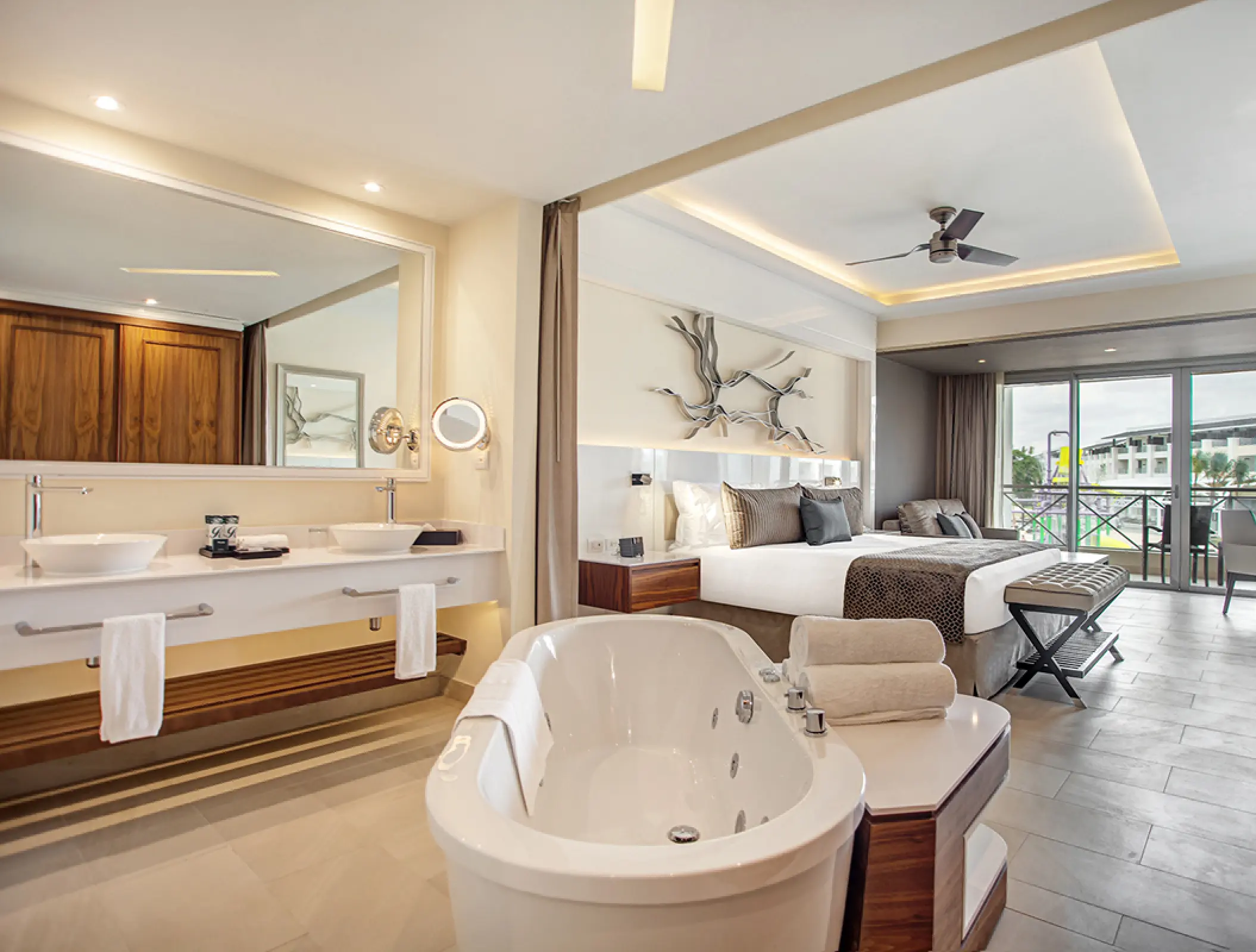 Luxury Junior Suite with soaking tub and double vanity at Royalton Negril, Negril