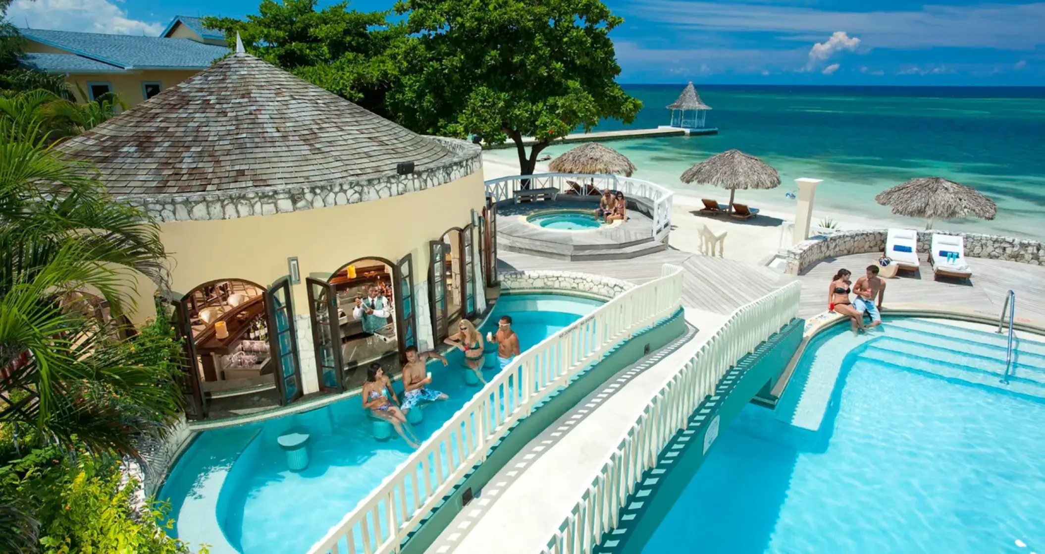 Sandals Montego Bay beachfront pools and swim-up bar, Montego Bay