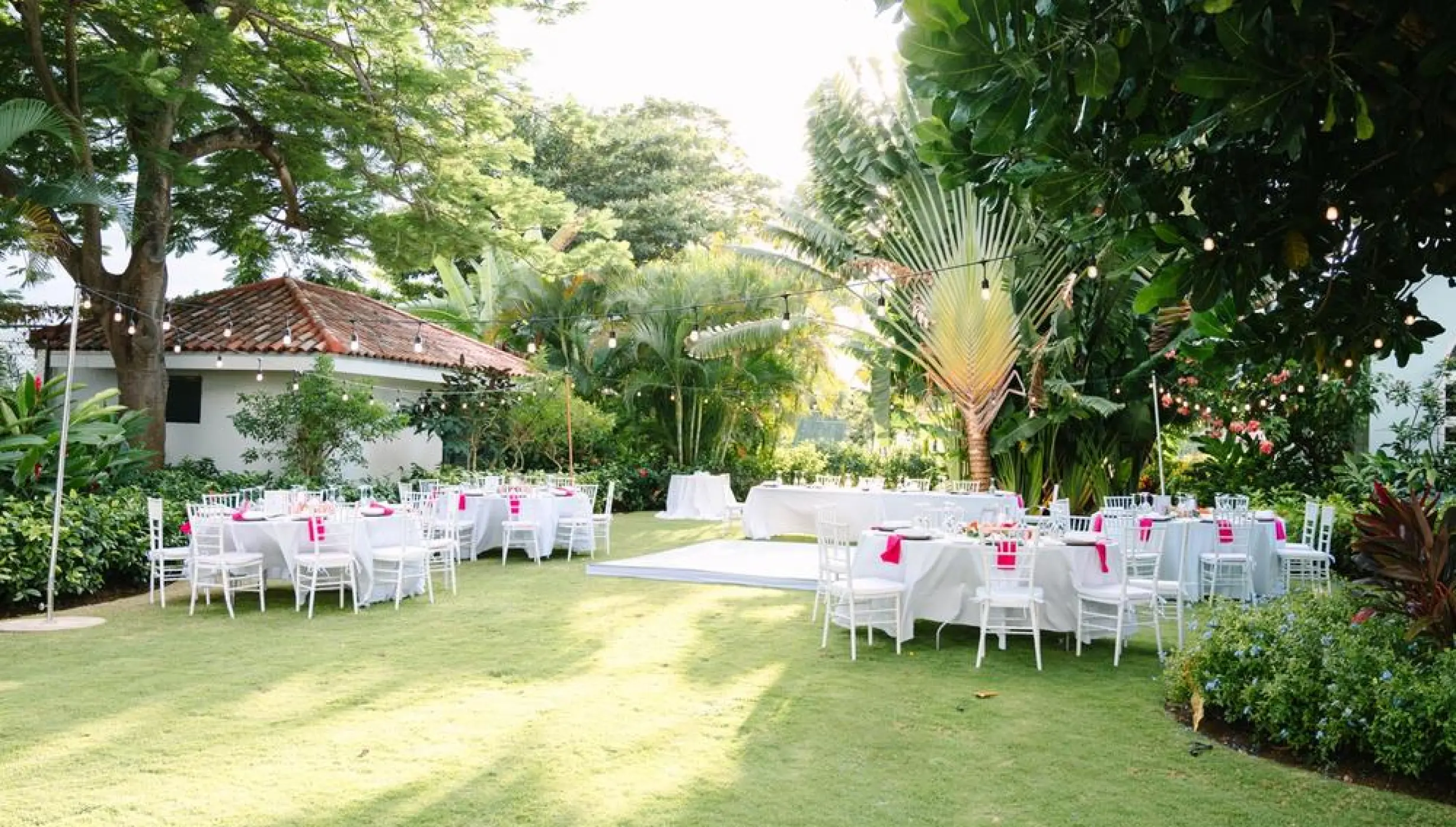 Garden wedding reception setup on the lawn at Sandals Montego Bay