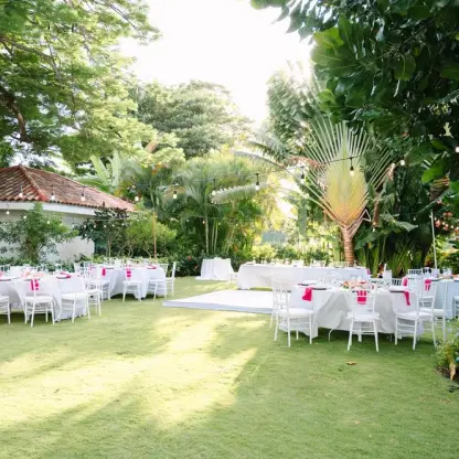 Garden wedding reception setup on the lawn at Sandals Montego Bay