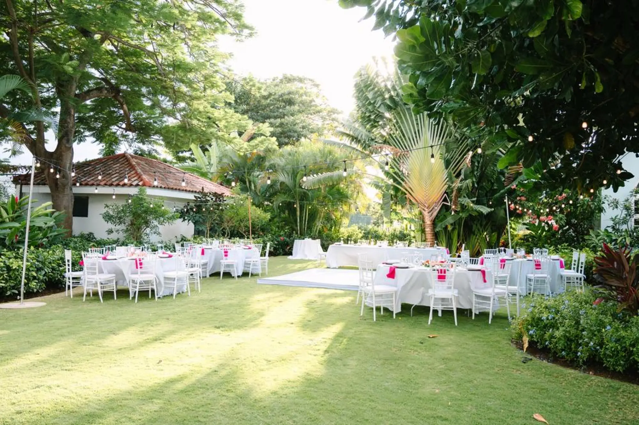Garden wedding reception setup on the lawn at Sandals Montego Bay