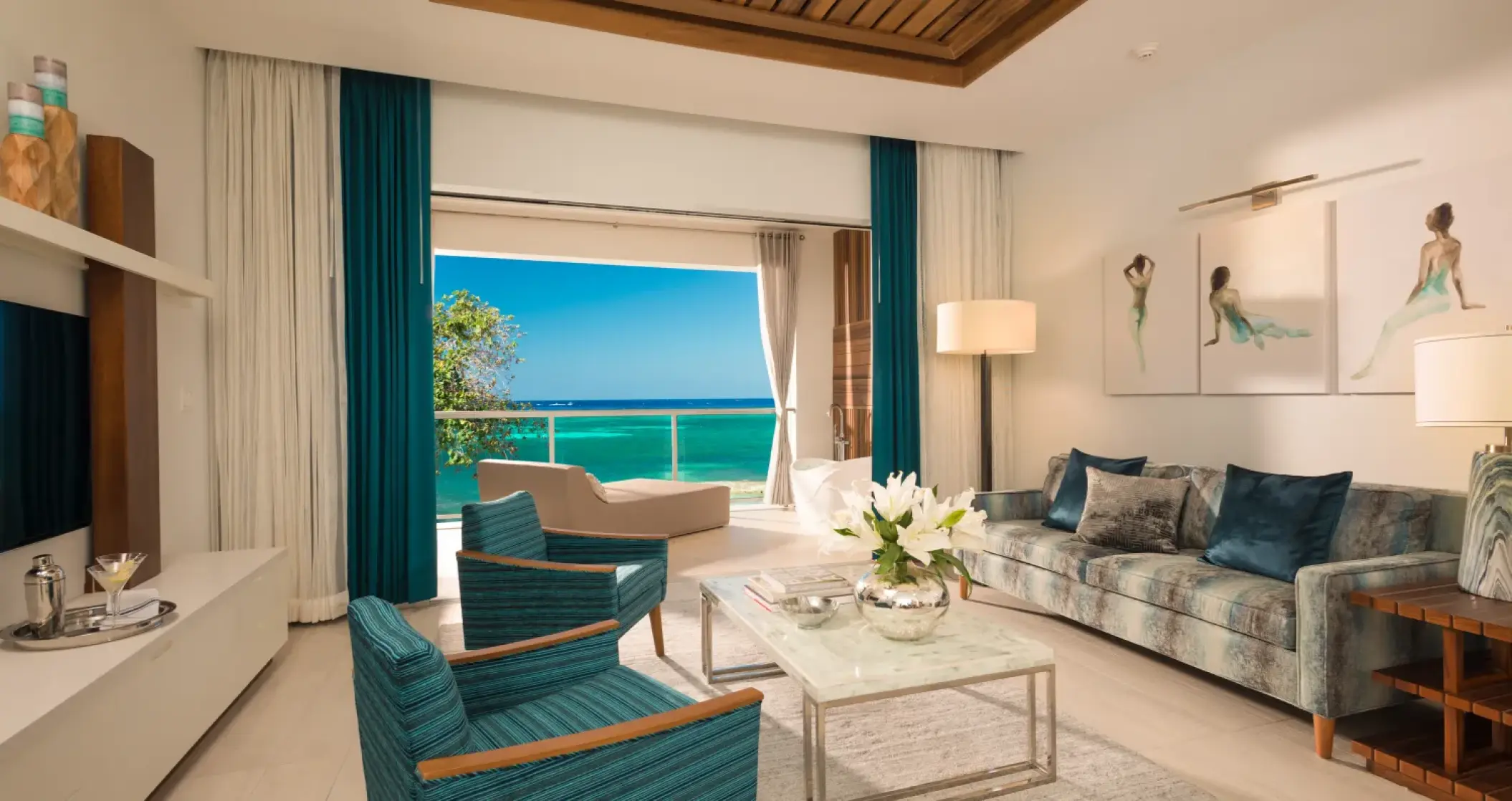 Living room suite with ocean views at Sandals Montego Bay, Montego Bay