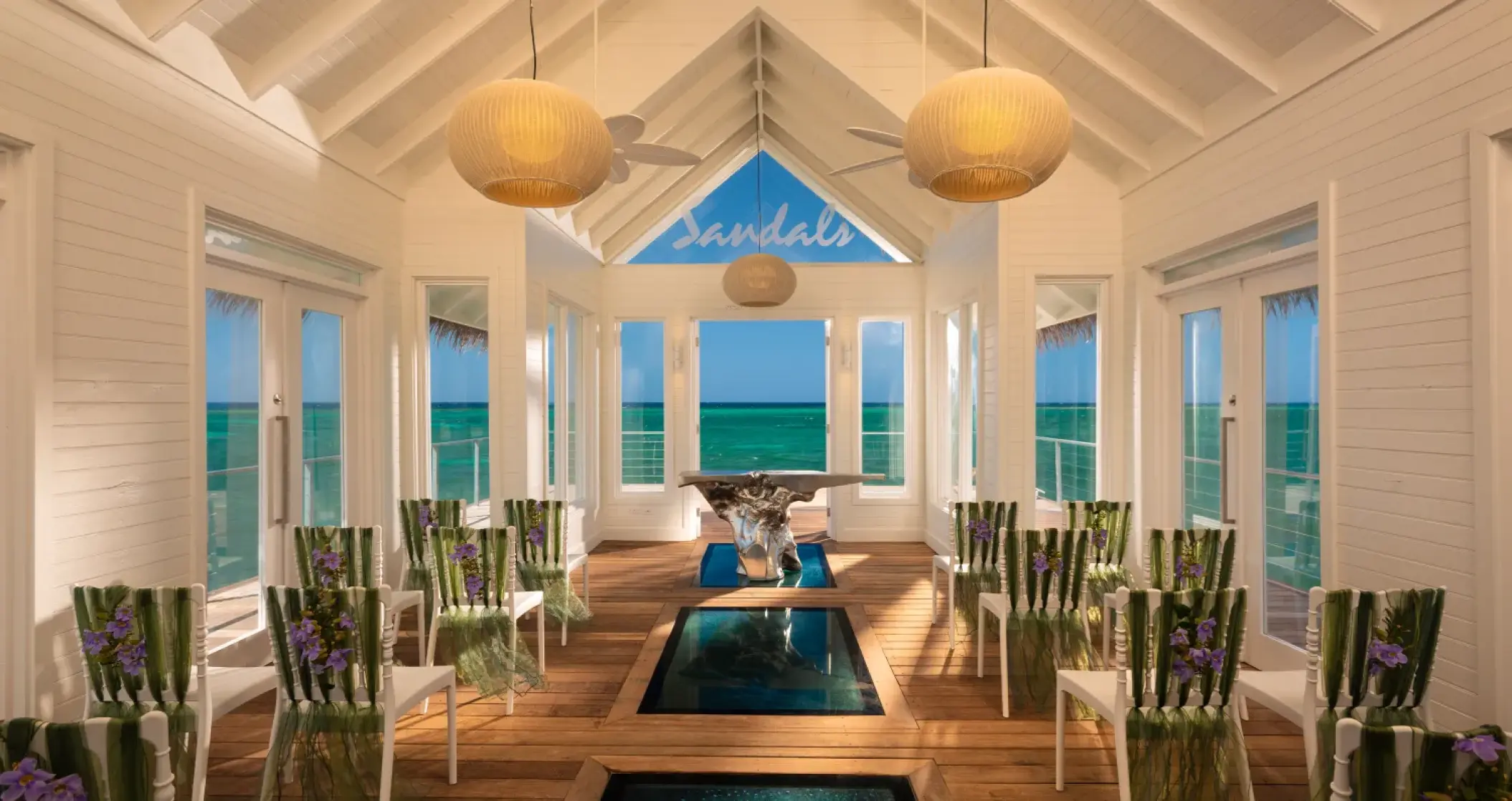 Overwater chapel wedding ceremony at Sandals Montego Bay, Montego Bay