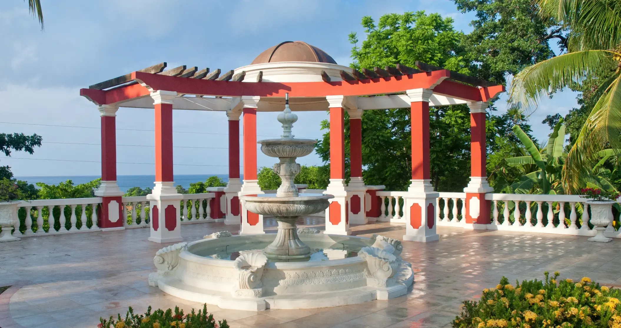 European Wedding Garden terrace and fountain at Sandals Ochi, Ocho Rios