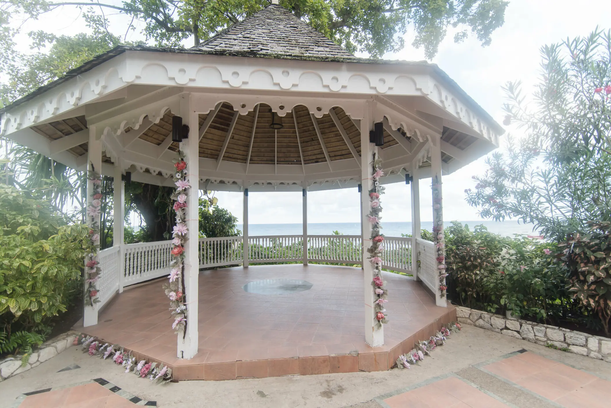 Garden wedding gazebo with ocean views at Sandals Ochi, Ocho Rios