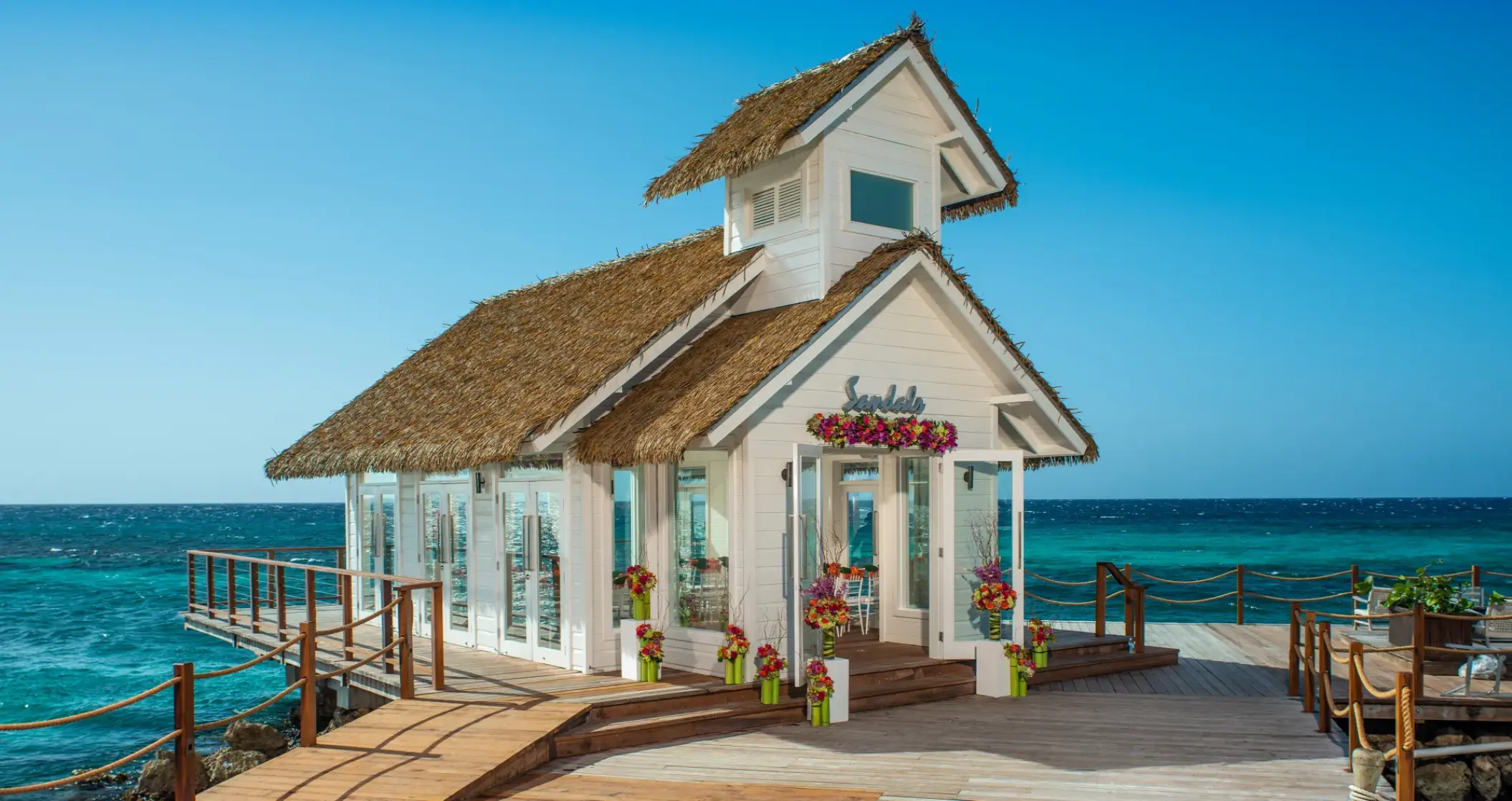 Over-the-water wedding chapel at Sandals Ochi, Ocho Rios