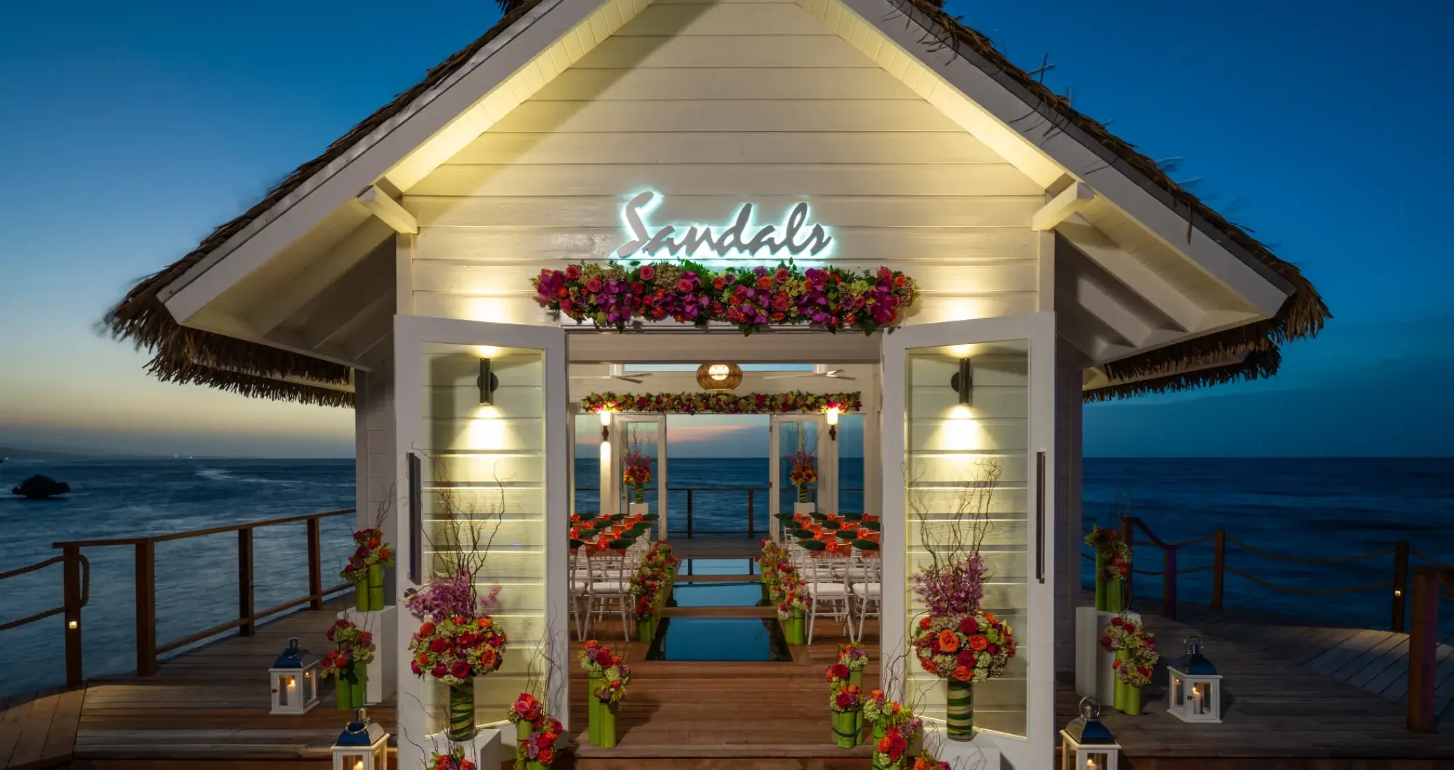 Over-water wedding ceremony chapel at Sandals Ochi, Ocho Rios