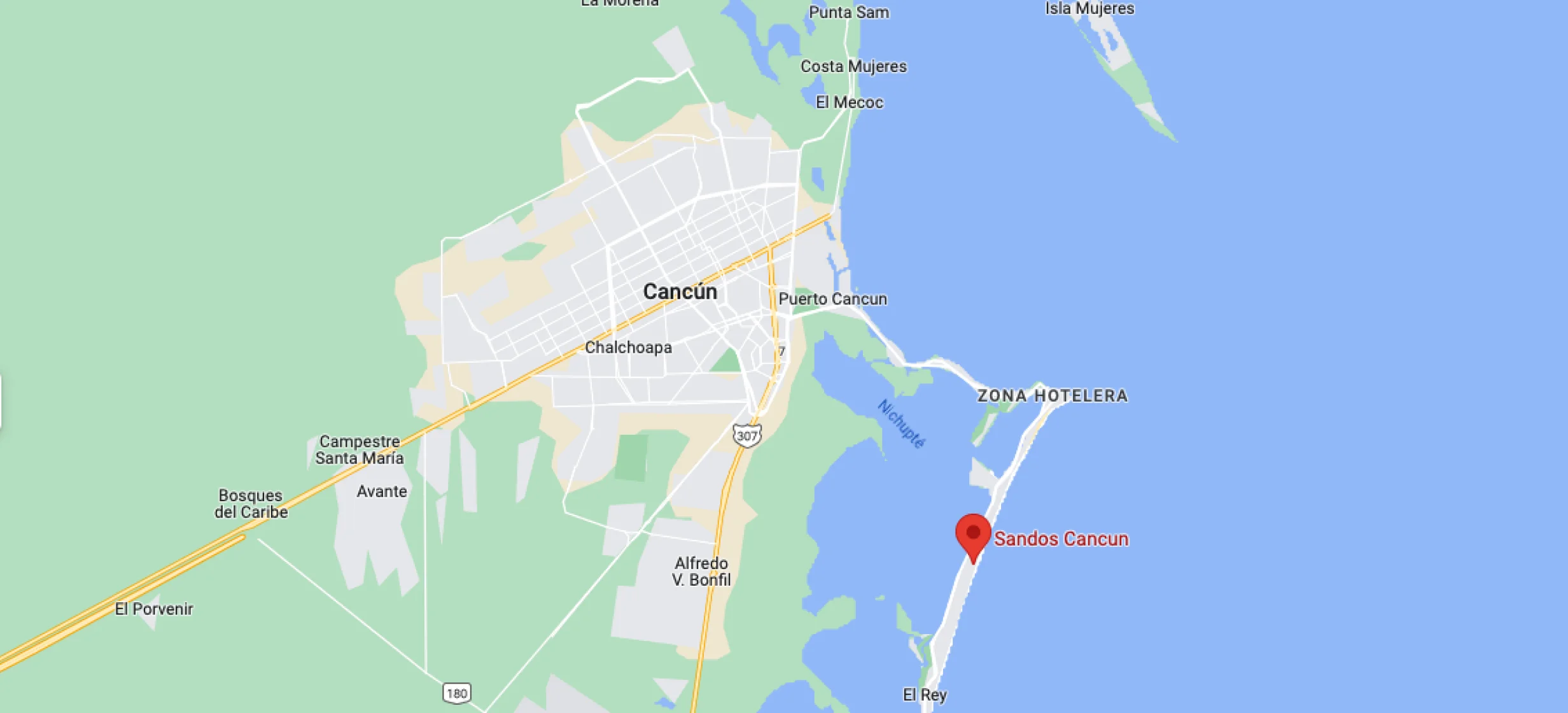Google maps of sandos cancun