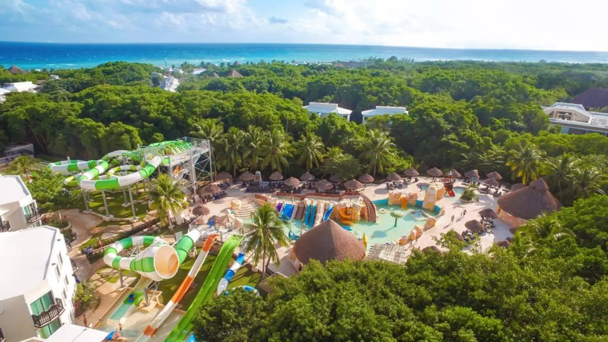 Aerial view of the water park and slides at Sandos Caracol, Playa Del Carmen