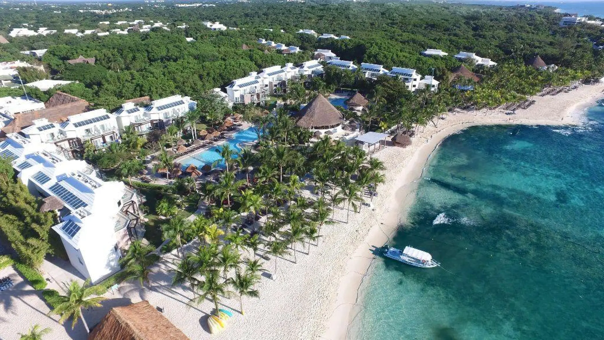 Aerial view of Sandos Caracol beach and tropical grounds, Playa Del Carmen