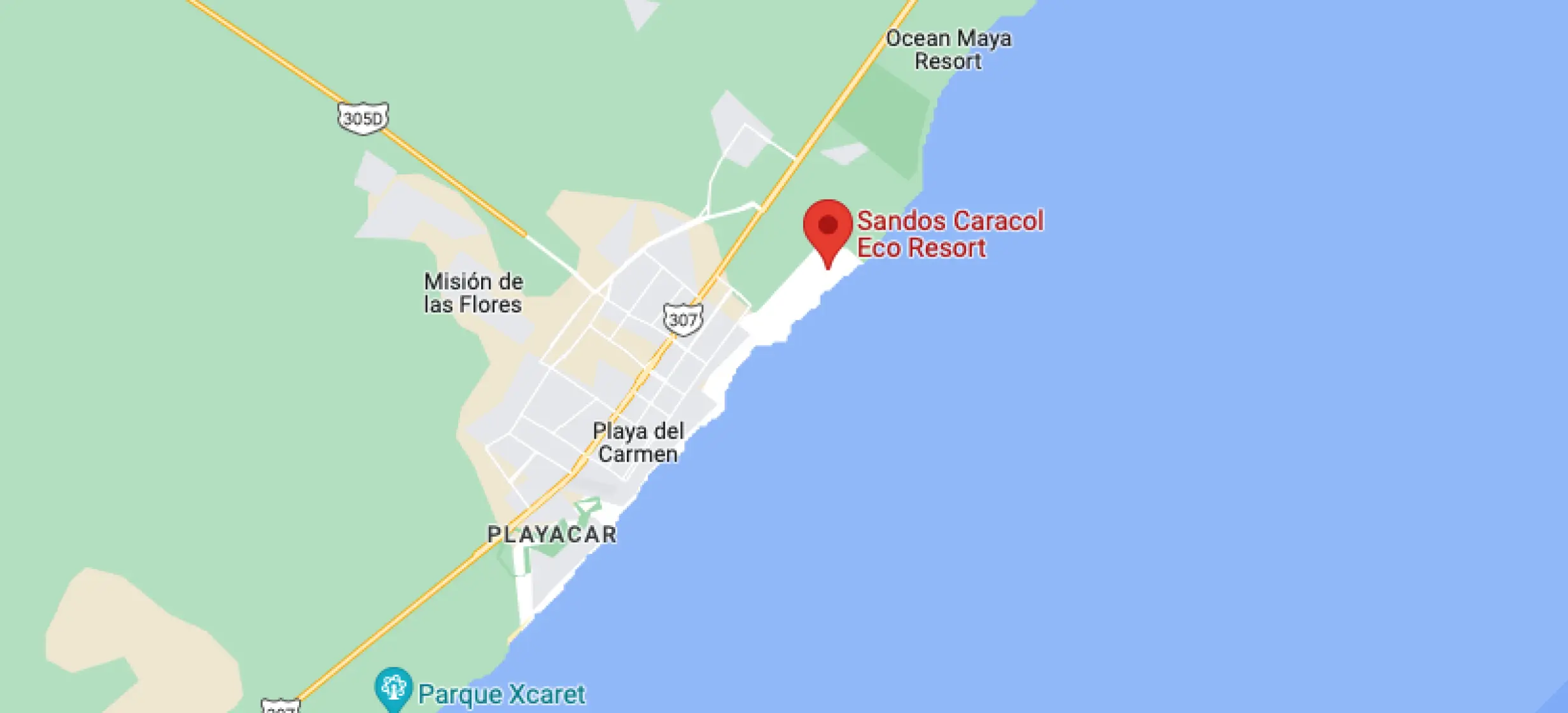 Map screenshot showing the location of Sandos Caracol, Playa Del Carmen