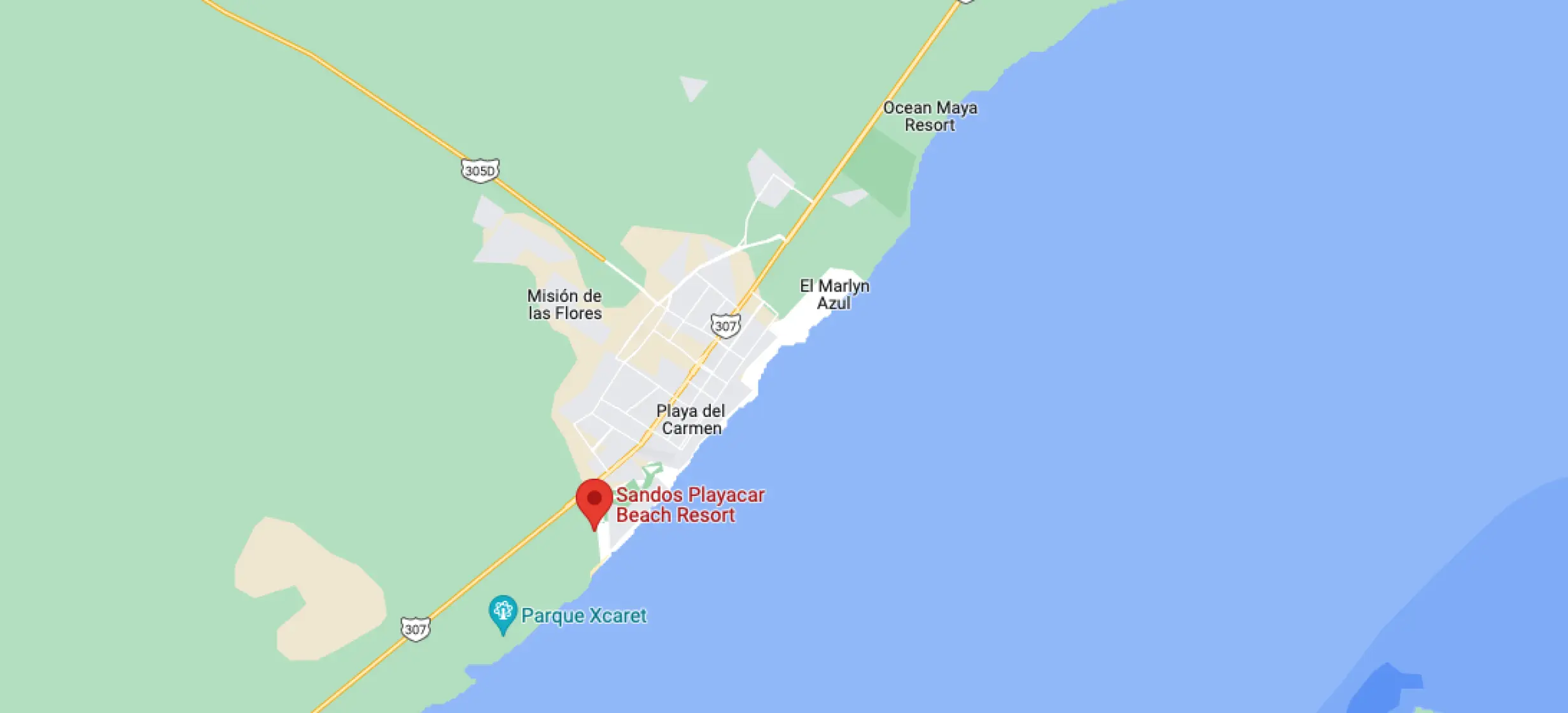 Map showing the location of Sandos Playacar, Playa Del Carmen