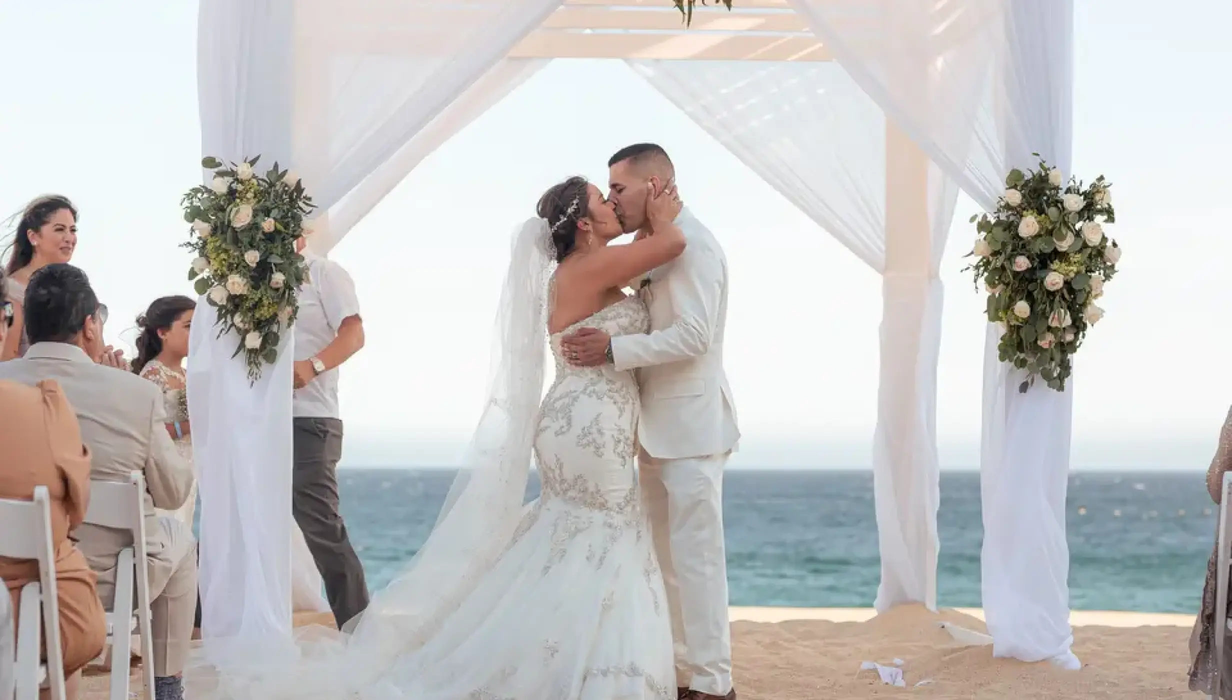 Ceremony decor on the beach at Sandos Finisterra Los Cabos