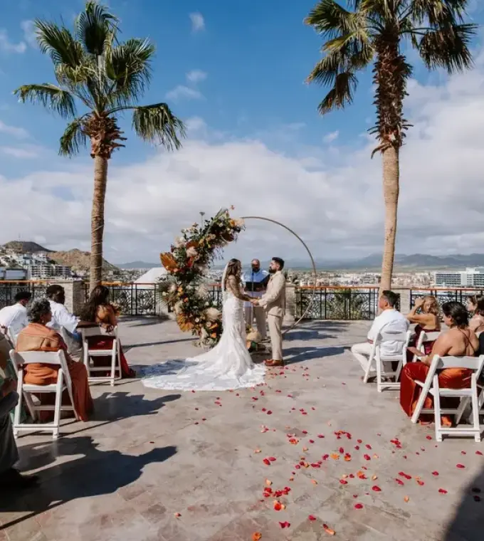 Terrace wedding ceremony at Sandos Finisterra, Cabo San Lucas