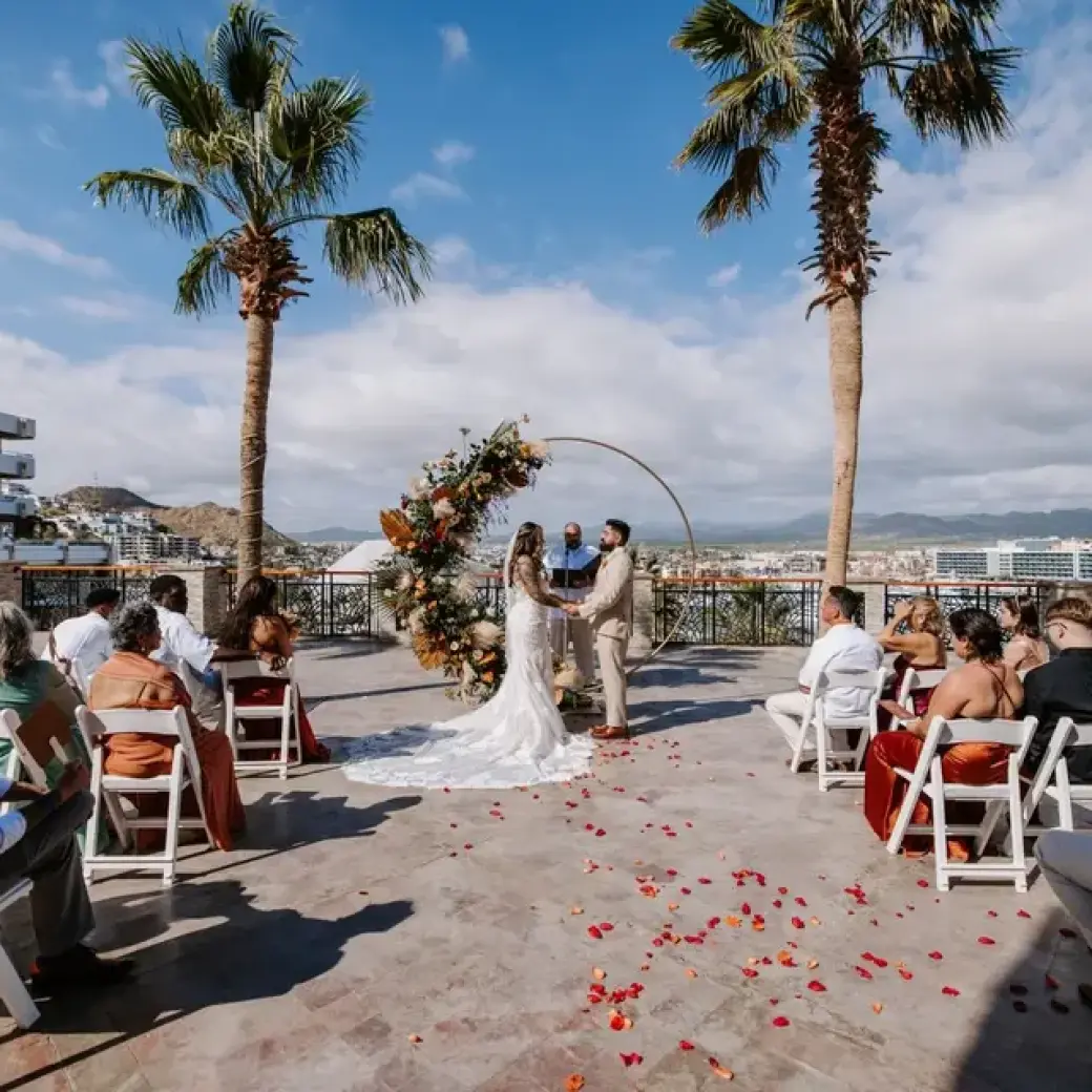 Terrace wedding ceremony at Sandos Finisterra, Cabo San Lucas