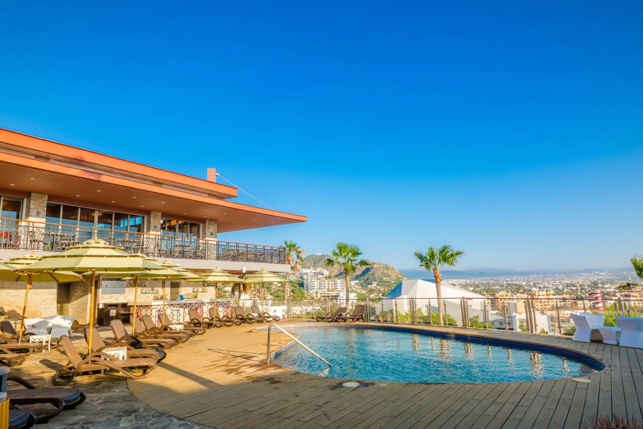 Terrace swimming pool at Sandos Finisterra overlooking Cabo San Lucas