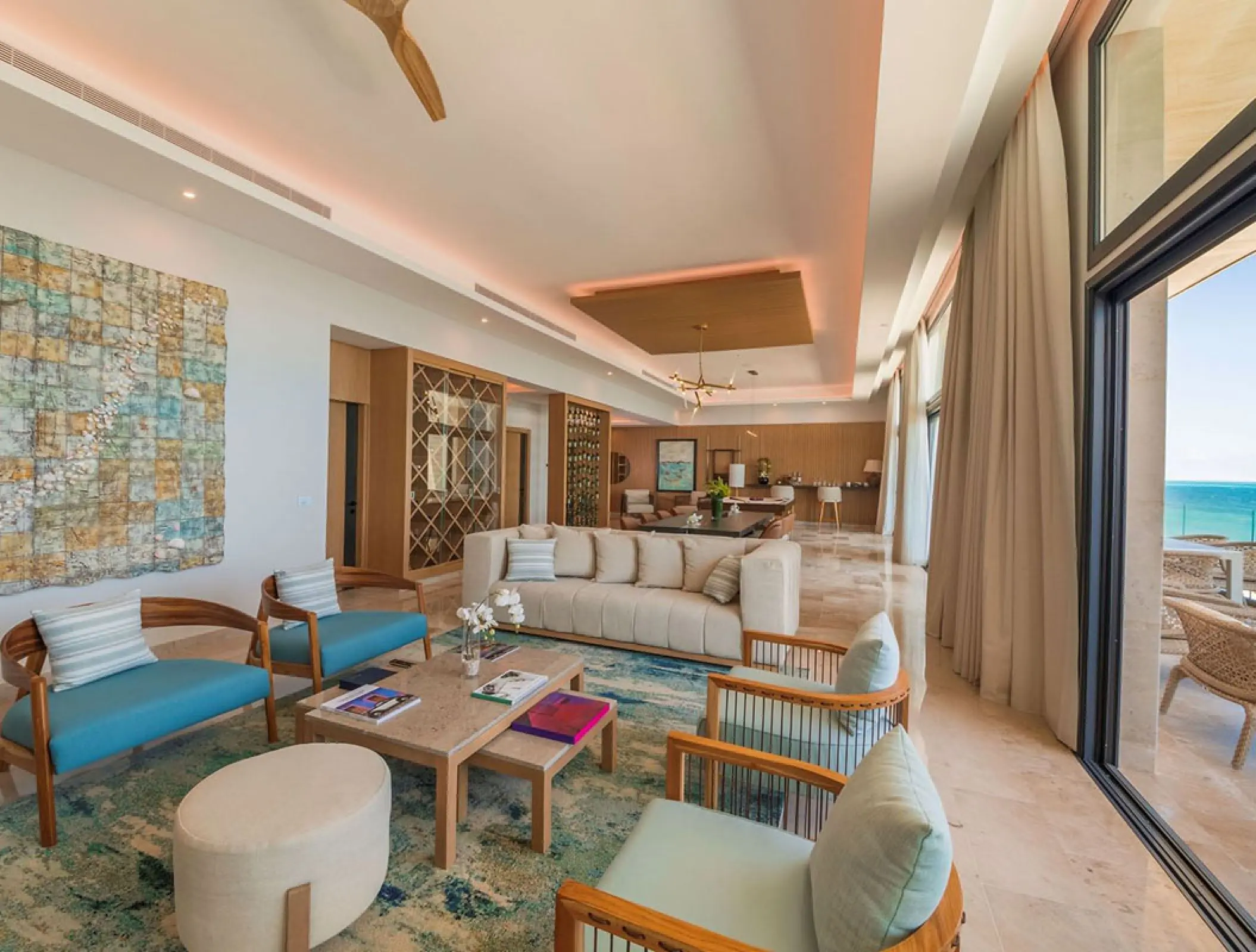 Presidential Signature Suite living area with ocean views at Haven Riviera Cancun, Riviera Maya