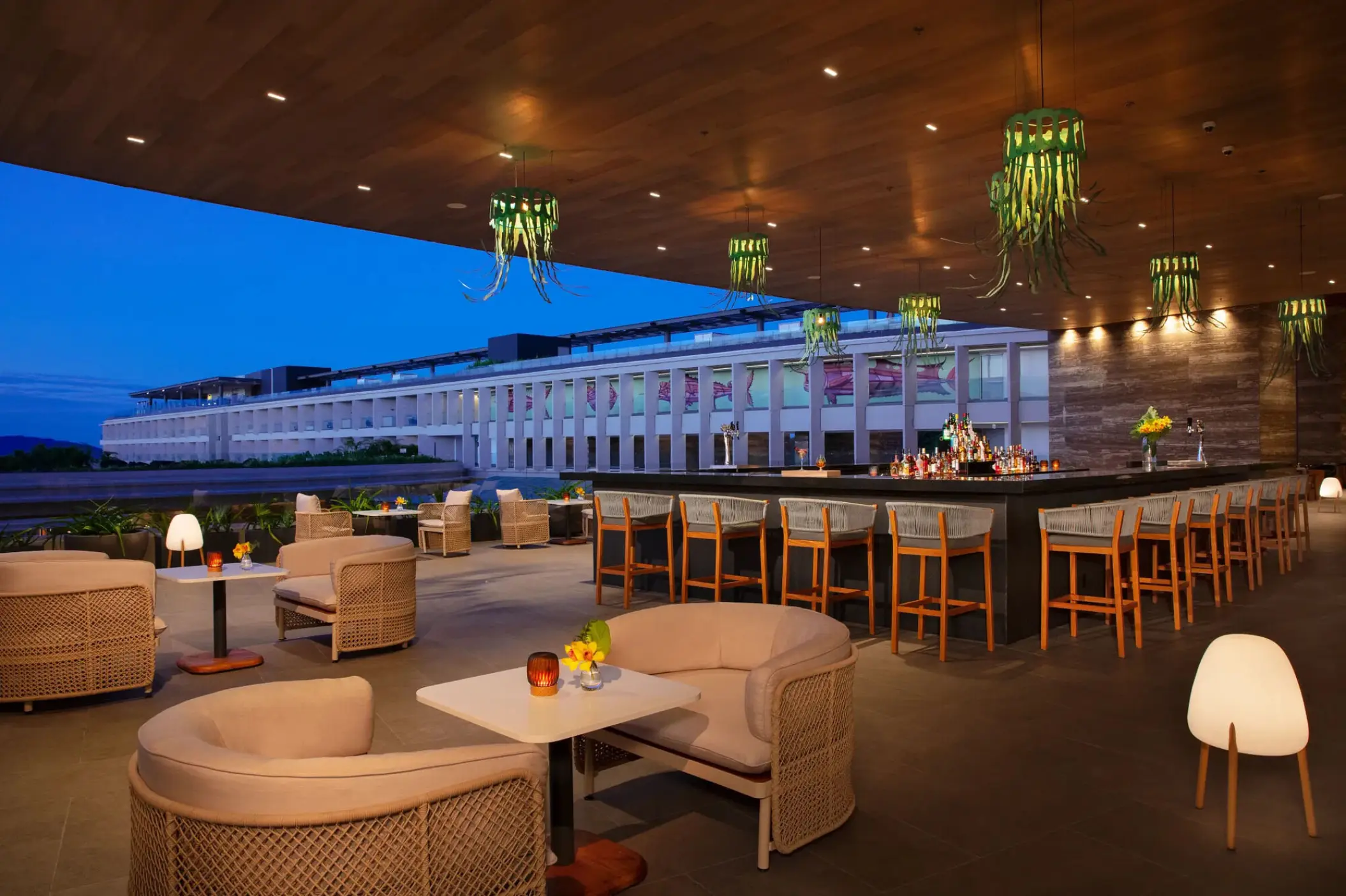 Interlude bar with outdoor lounge seating at Secrets Bahia Mita, Puerto Vallarta
