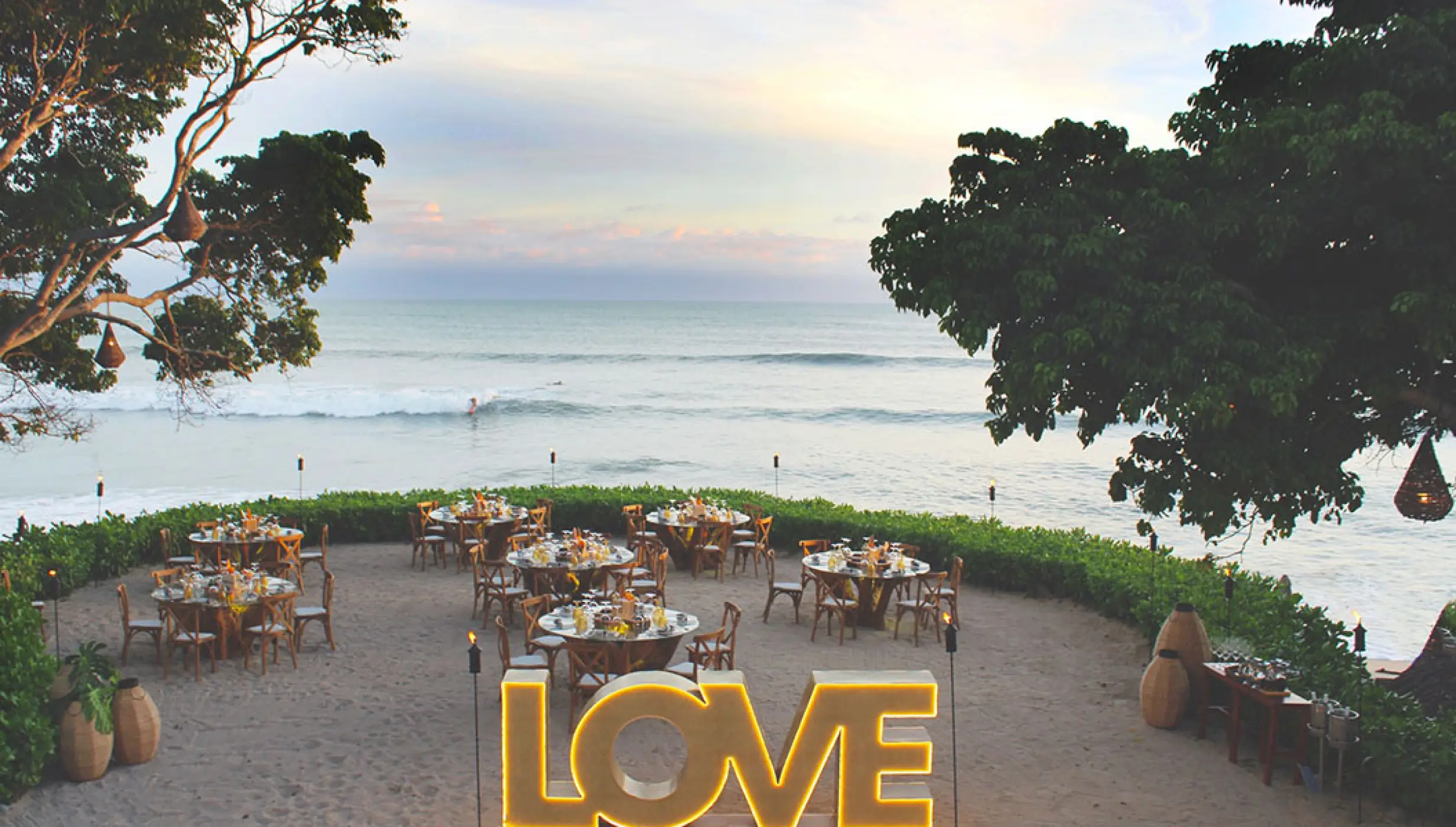 Reception decor on the sand terrace at Dreams Bahia Mita Surf and Spa