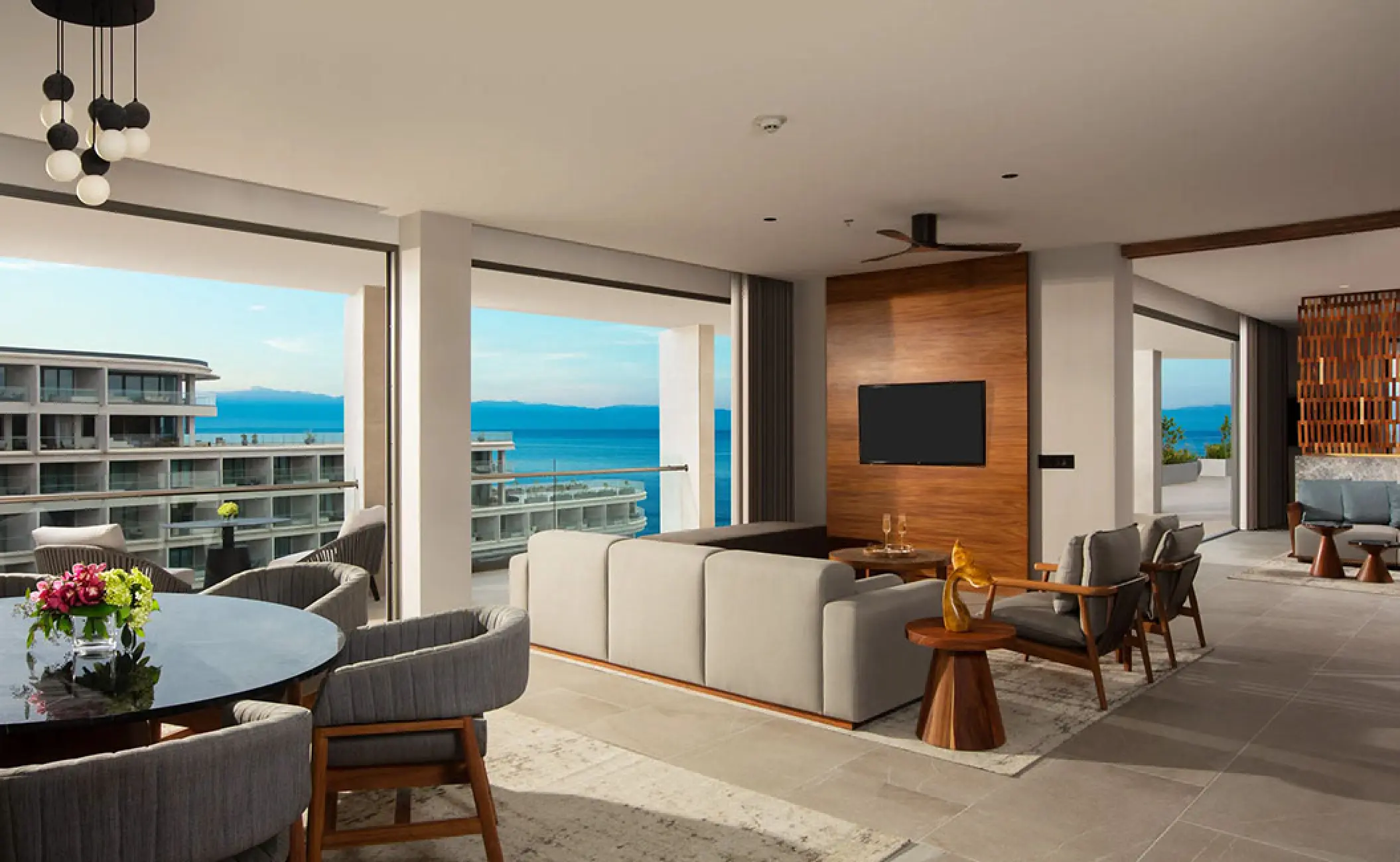 Presidential suite living area with ocean views at Secrets Bahia Mita, Puerto Vallarta