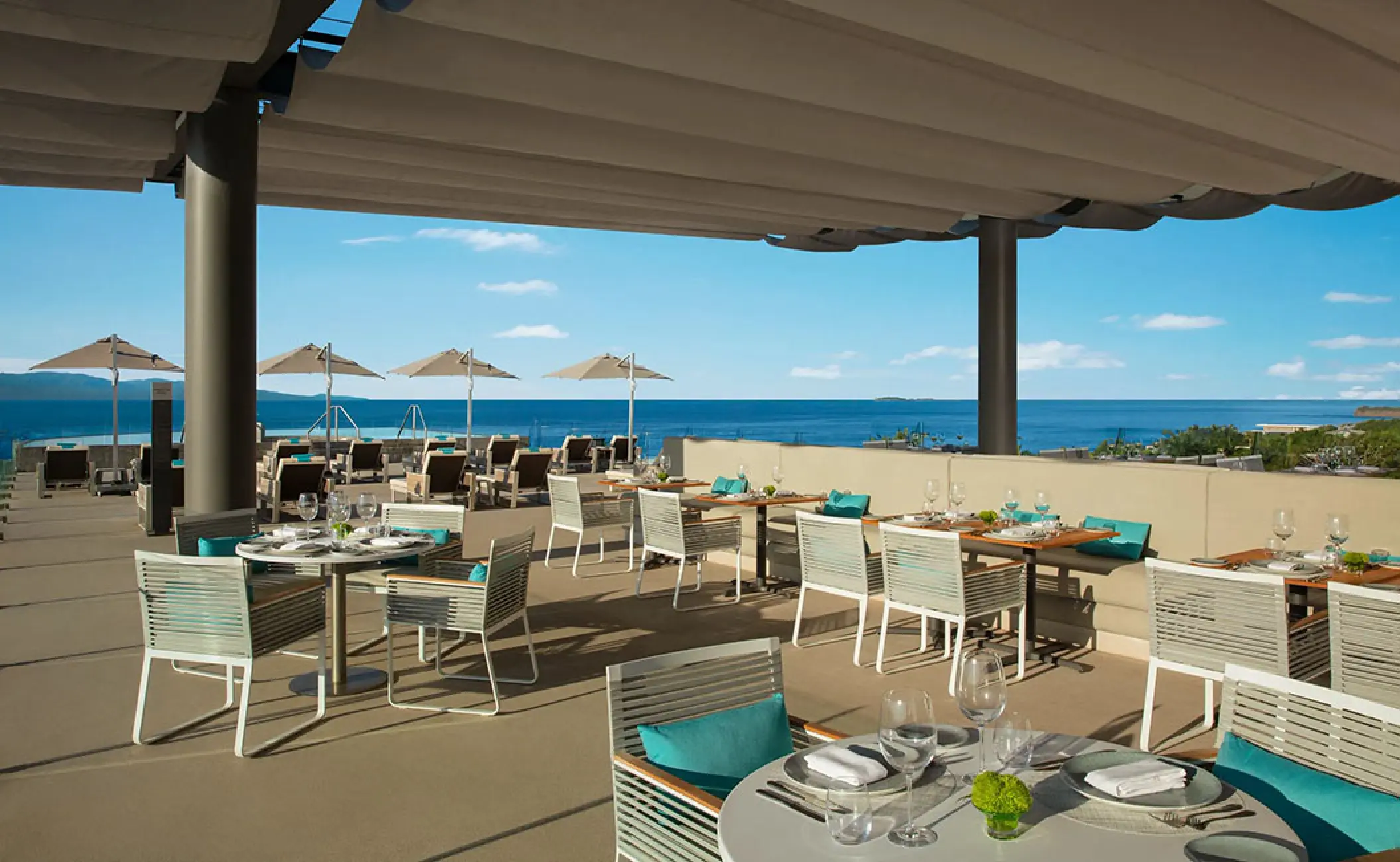 Olio restaurant terrace overlooking the ocean at Secrets Bahia Mita, Puerto Vallarta