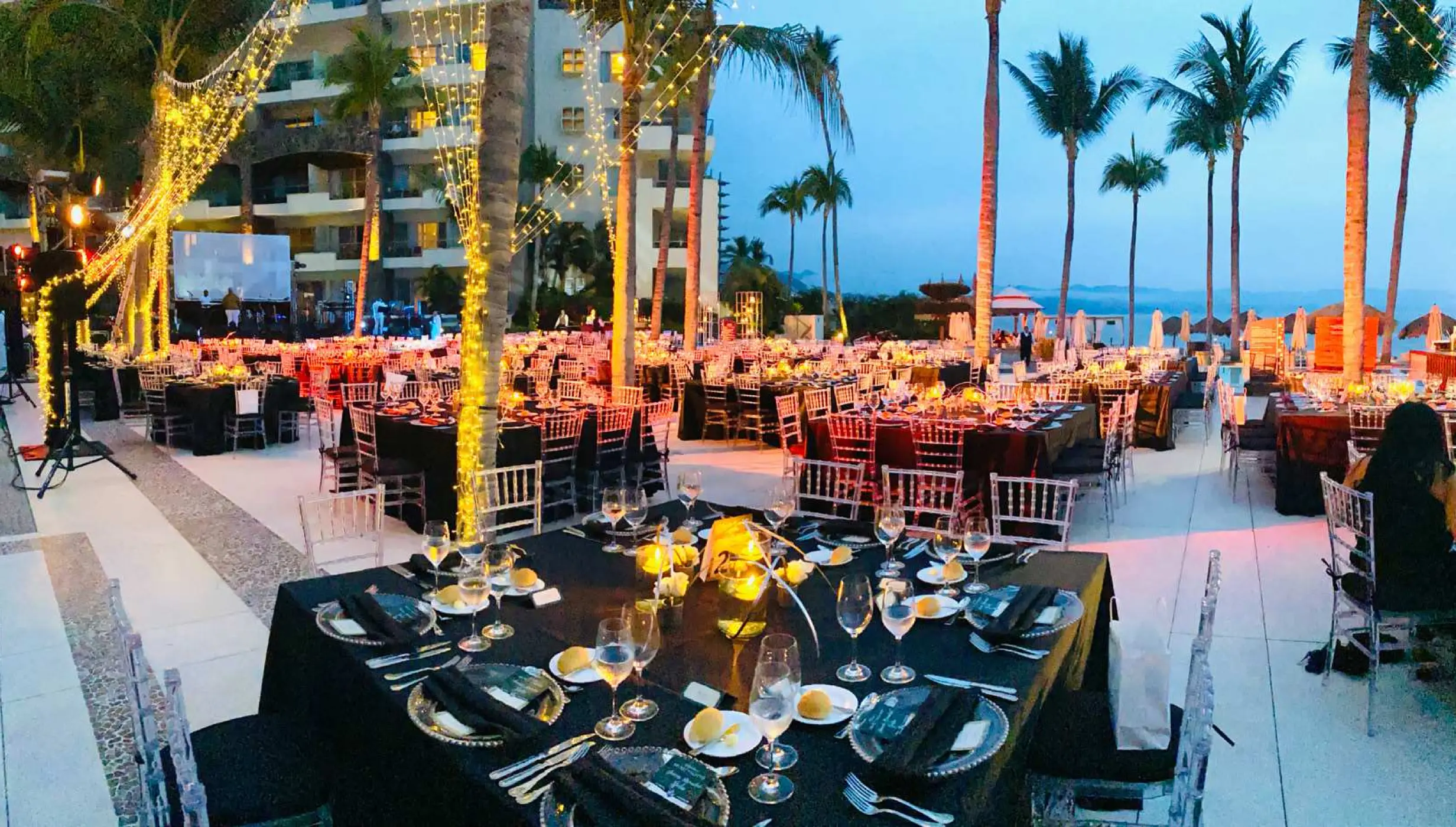 Dinner reception on the pool terrace Surrounded by palm trees, the pool dreams have a hard surface in the middle of the pools at secrets vallarta bay puerto vallarta
