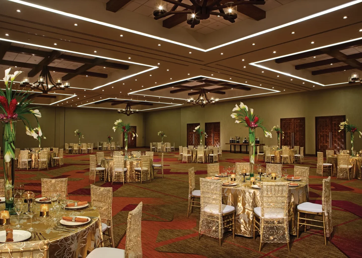 Dinner reception decor on the ballroom wedding venue at Secrets Akumal Riviera Maya