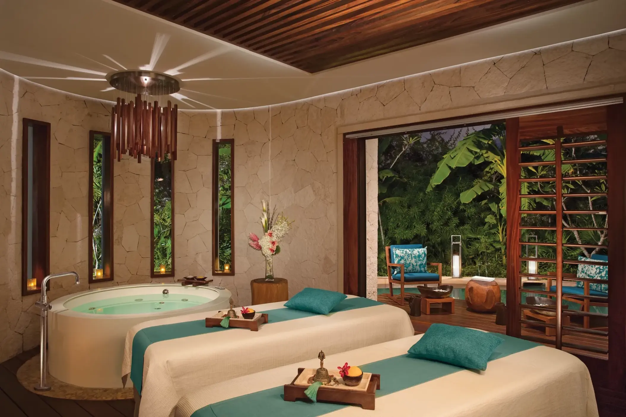 Secrets Akumal resort spa cabin with hot tub and massage chairs