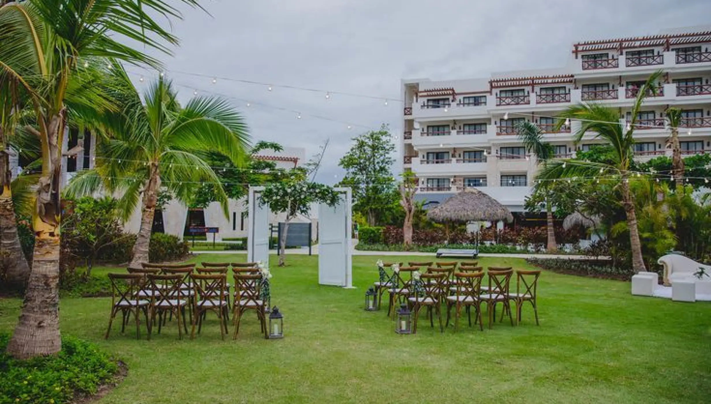 Ceremony decor in the pool terrace at Secrets Cap Cana Resort and Spa