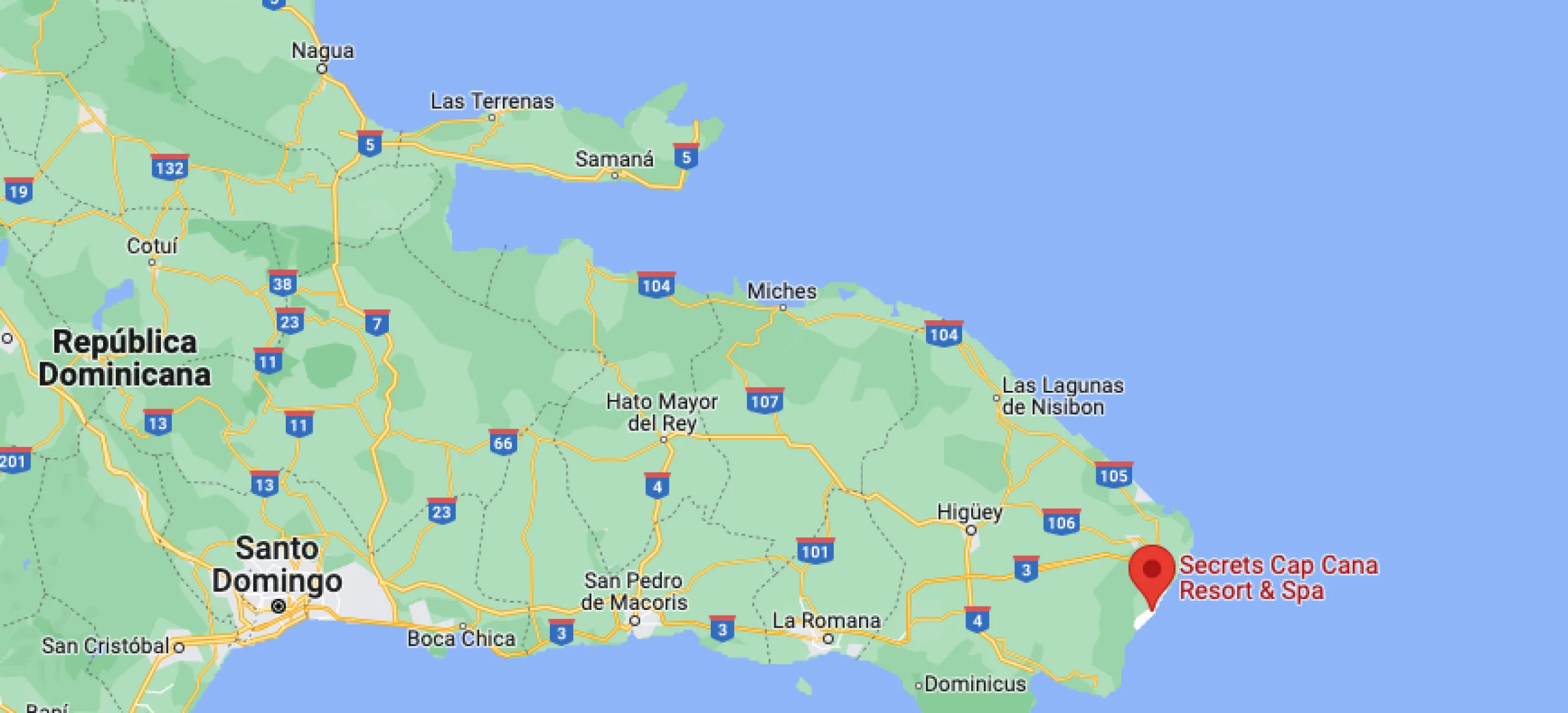 Google maps of Secrets Cap Cana Resort and Spa