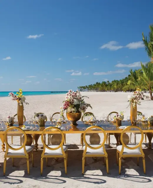 Dinner reception on the beach at Secrets Cap Cana Resort and Spa