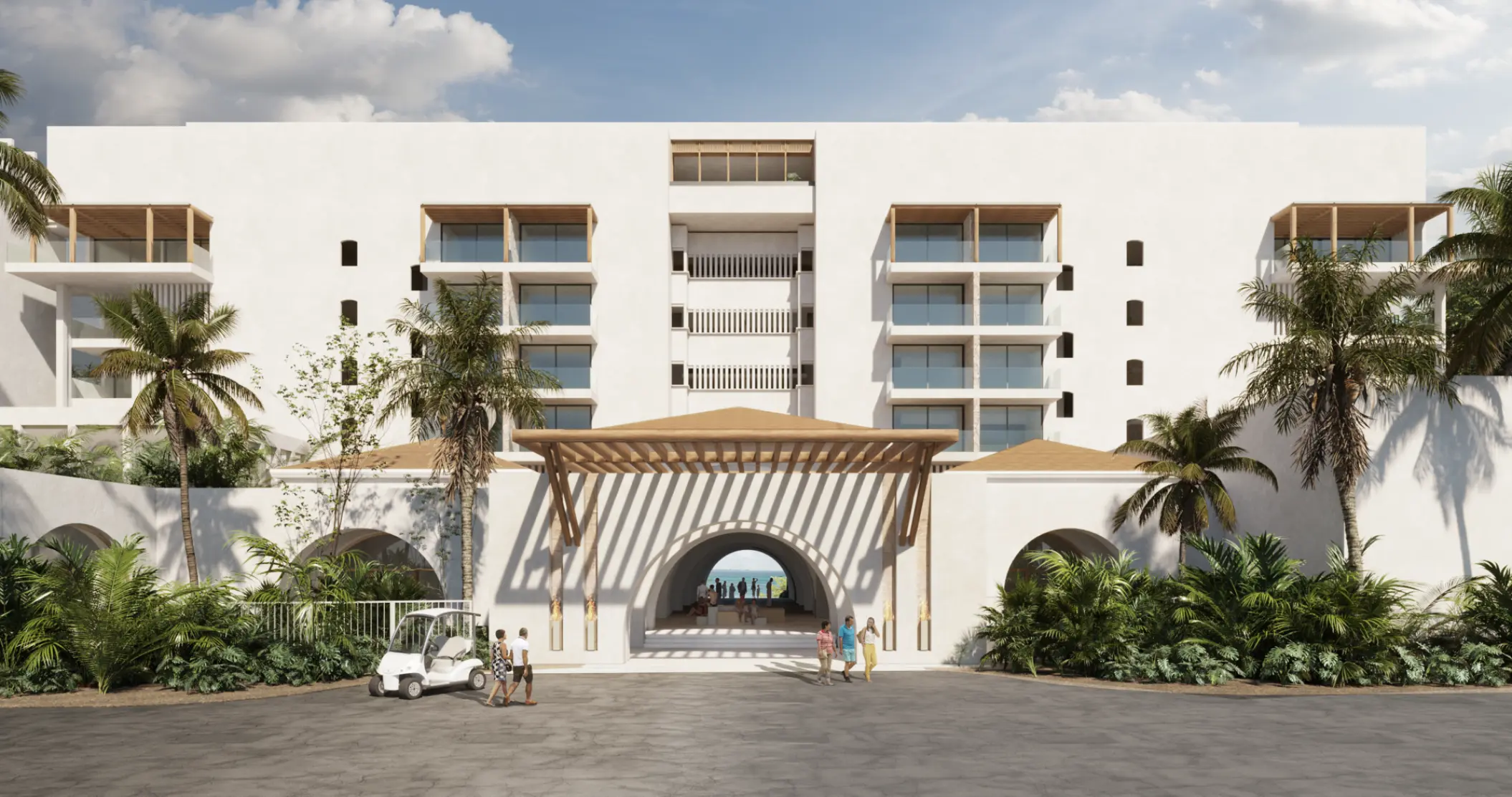 Impression Isla Mujeres white facade and arched entrance, Isla Mujeres
