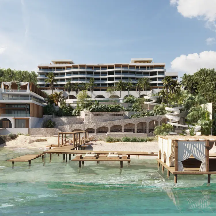 Impression Isla Mujeres by Secrets tiered exterior and overwater cabanas, Isla Mujeres