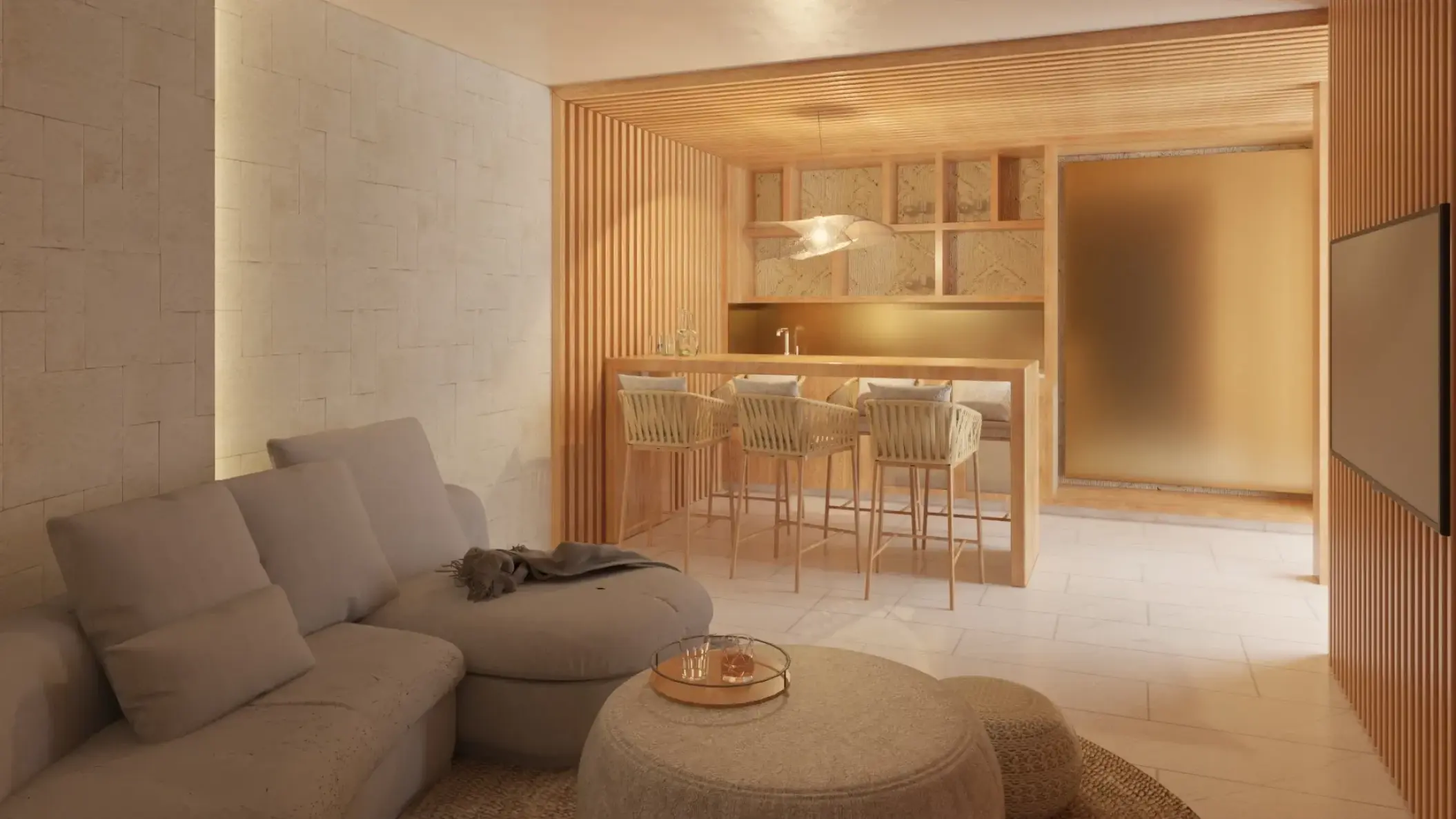 Paramount Suite living area and breakfast bar at Impression Isla Mujeres by Secrets
