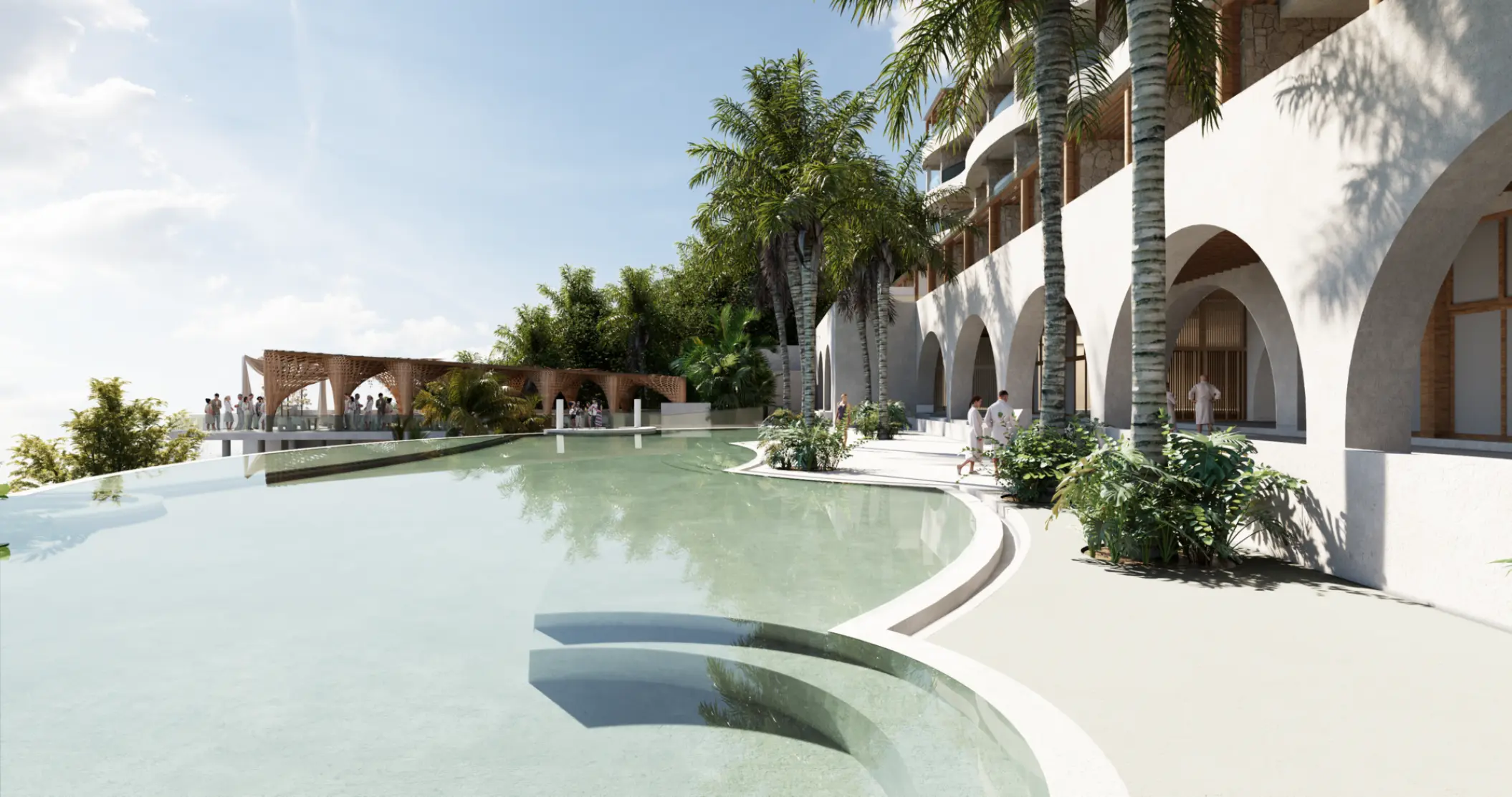 Infinity pool and stone arches at Impression Isla Mujeres by Secrets, Isla Mujeres