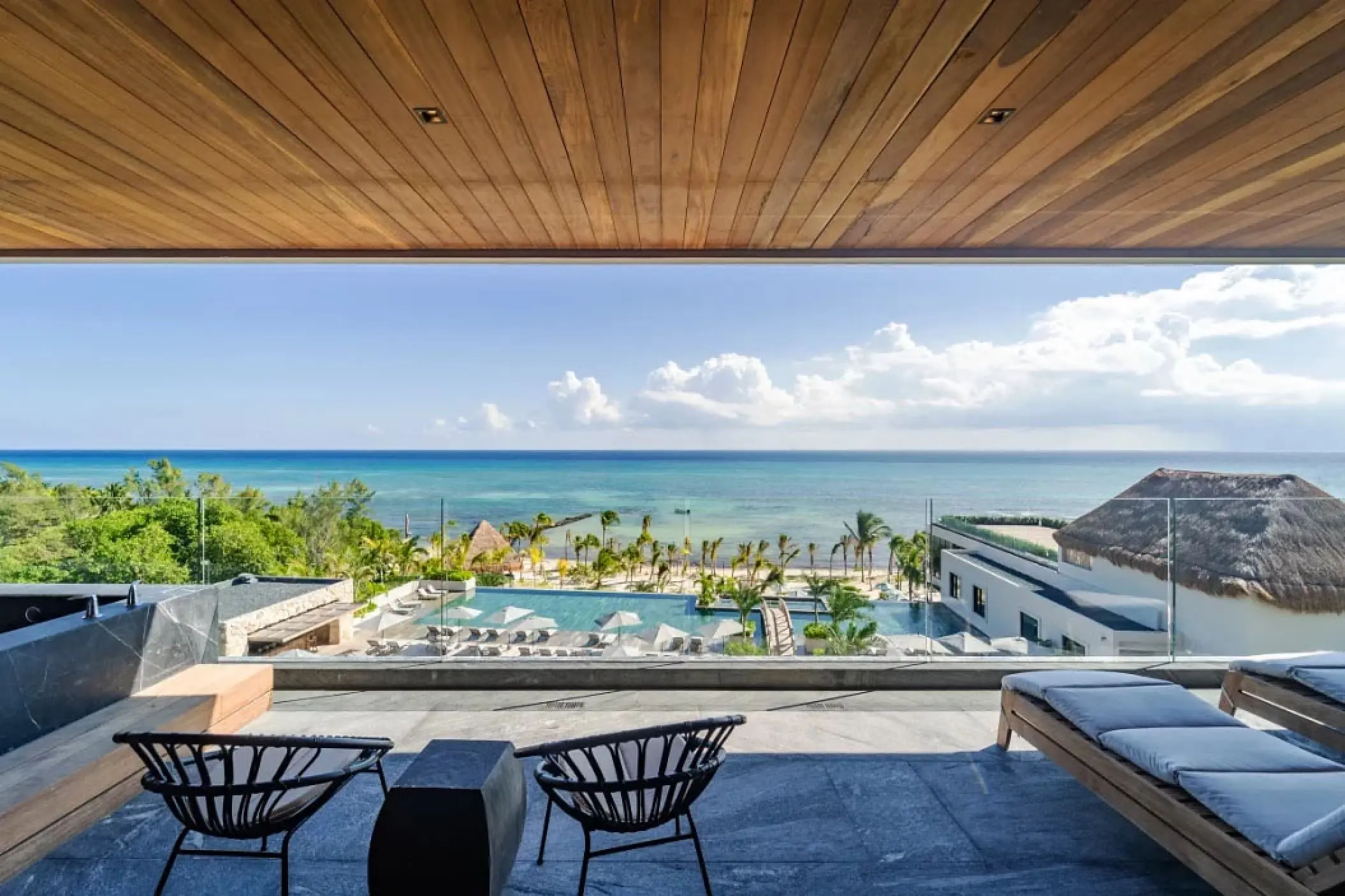 Master terrace view of the pools and ocean at Secrets Moxche, Playa Del Carmen