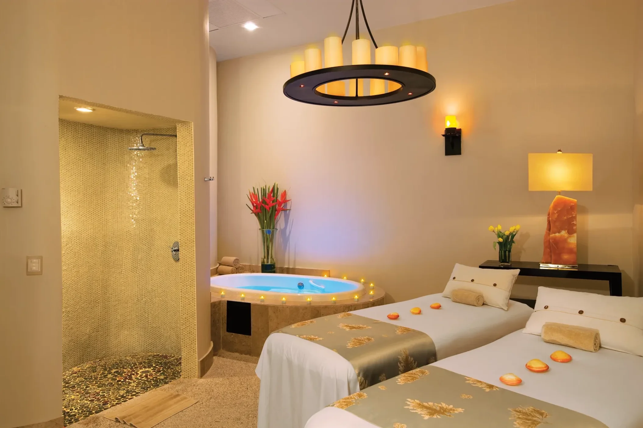 Secrets Maroma spa shower and massage chairs