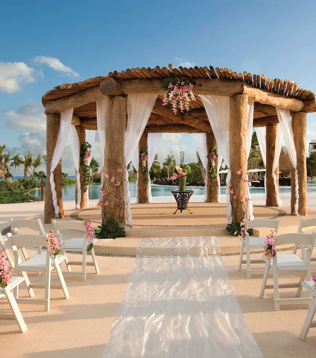 Ceremony decor on pool gazebo at Secrets Maroma Beach Riviera Maya