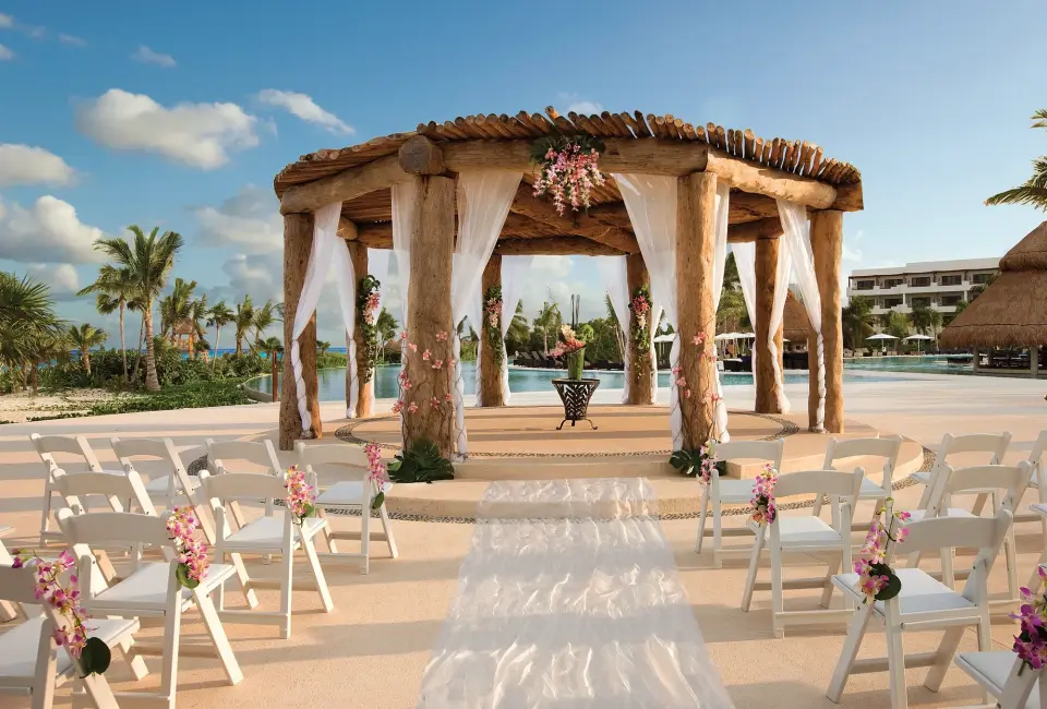 Ceremony decor on pool gazebo at Secrets Maroma Beach Riviera Maya