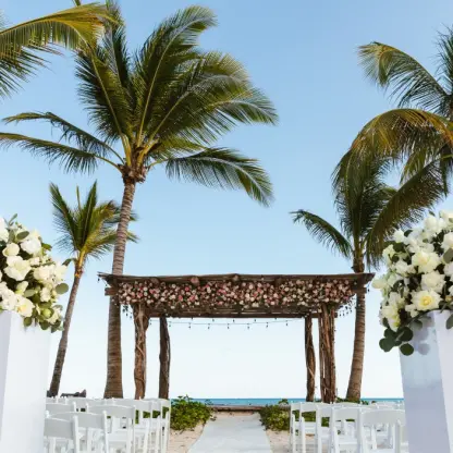 Beachfront wedding ceremony setup at Secrets Moxche, Playa Del Carmen