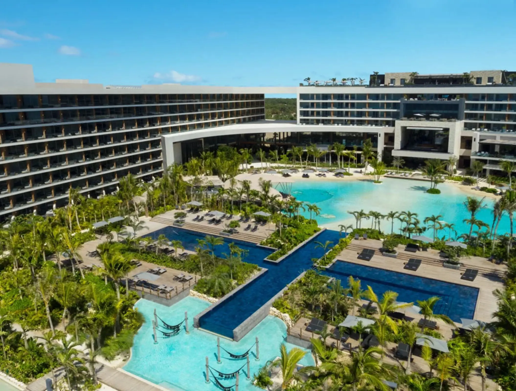 Aerial view of pools and tropical landscaping at Secrets Moxche, Playa Del Carmen