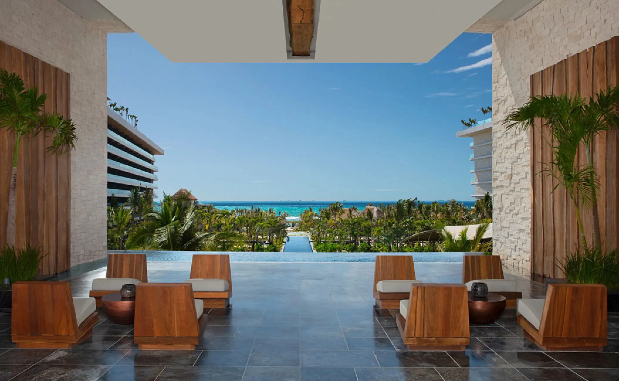 Open-air lobby lounge at Secrets Moxche overlooking the ocean, Playa Del Carmen