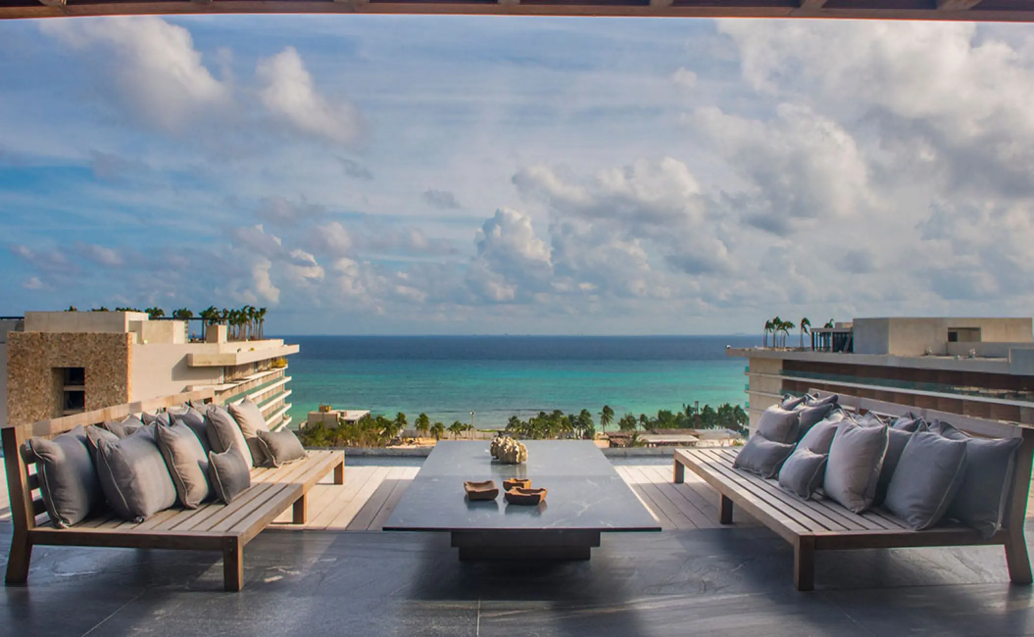 Preferred Club lounge outdoor terrace with ocean views at Secrets Moxche, Playa Del Carmen