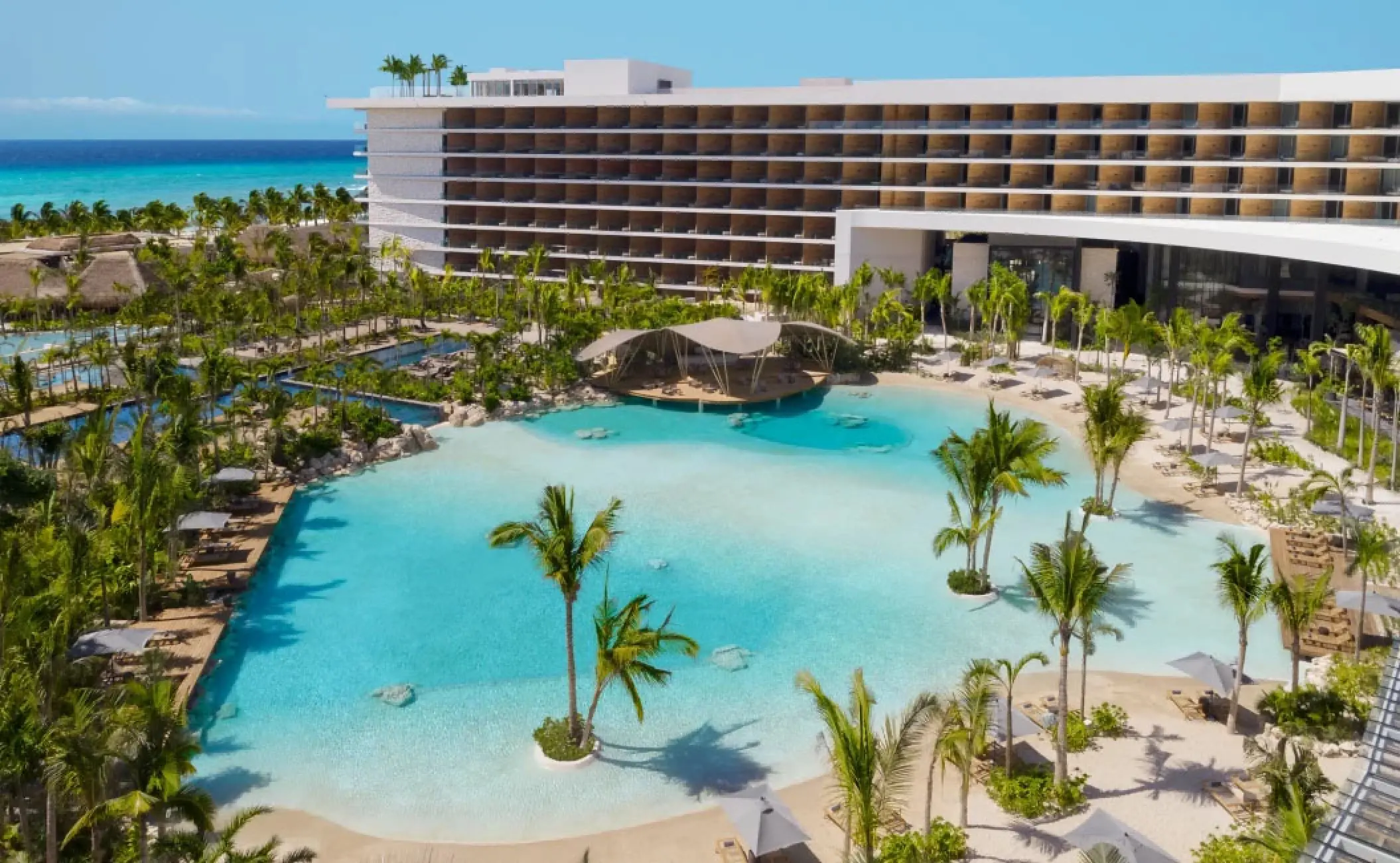 Aerial view of the man-made lagoon pool at Secrets Moxche, Playa Del Carmen