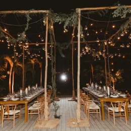 Dinner reception setup on the Pool deck at Secrets Moxche Playa del carmen.
