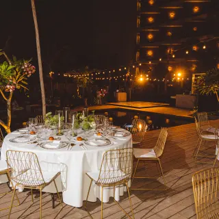 Dinner reception on the pool deck at Secrets Moxche
