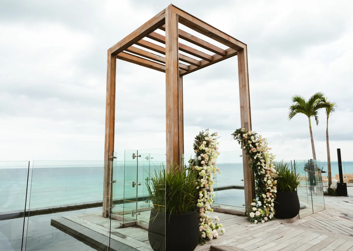 Ceremony decor on the sky wedding gazebo at Secrets Moxche