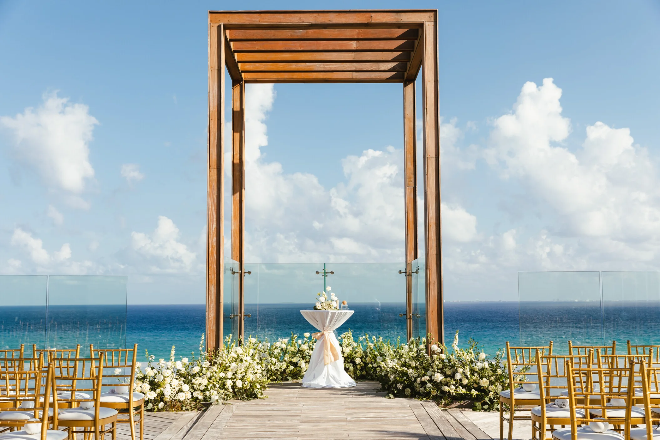Ceremony decor on the sky wedding gazebo at Secrets Moxche