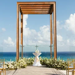 Ceremony decor on the sky wedding gazebo at Secrets Moxche