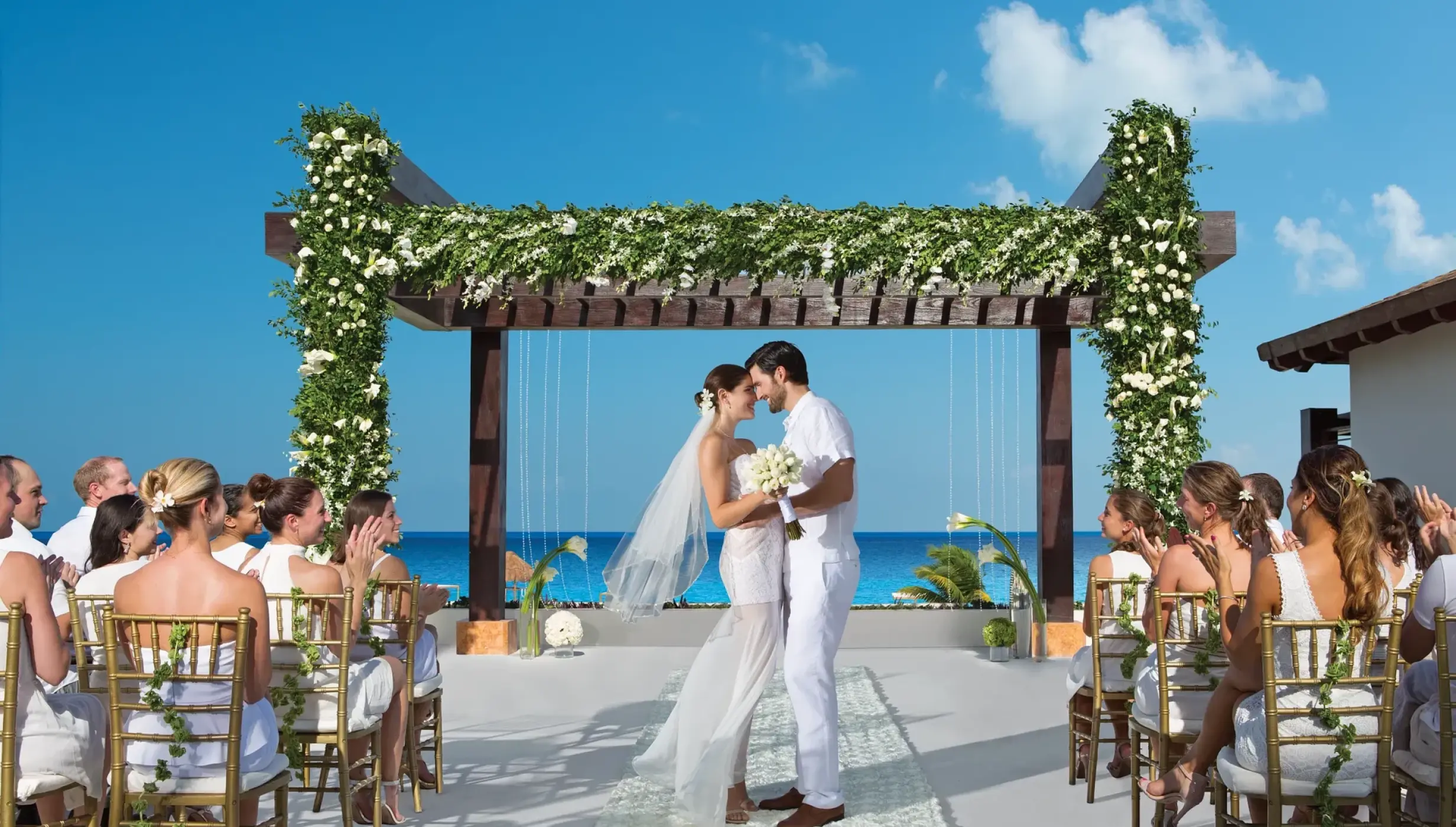 Couple at Secrets Playa Mujeres Golf & Spa Resort Wedding gazebo venue